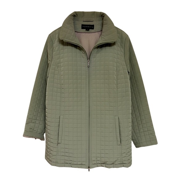 Portrait Jackets & Blazers - Portrait Womens 1X Sage Green Quilted Zip Front Jacket Lightweight Coat Pocketed
